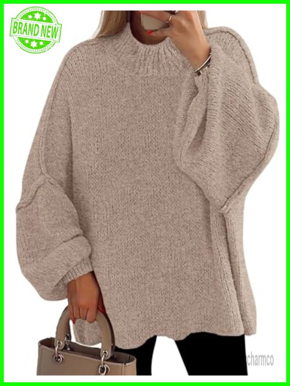 Women's Oversized Mock Neck Sweater Chunky Knit Pullover